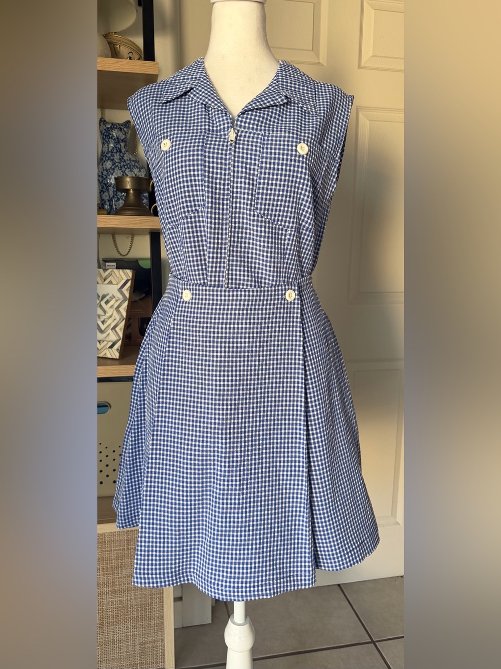 Vintage Joan Walters Petites Blue Gingham 2 Piece Skort matching Set M / 12